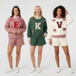 <b>Women's</b> <b>Christmas</b> Letter Embroidered <b>Sweatshirt</b> and Shorts 2 Piece Set Mock Neck Winter Casual Outfit - Product Image 6