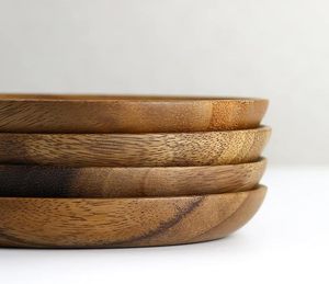 <b>Round</b> <b>Wooden</b> Serving Plate Polished Eco Friendly Handmade Rustic Heat Resistant Decorative Tray <b>Solid</b> Pattern <b>Dining</b> Tableware - Product Image 2