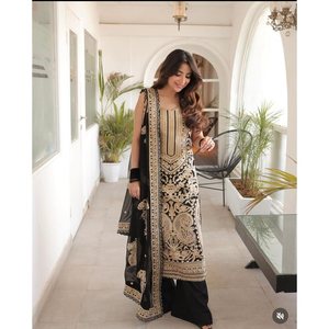 DESIGNER GEORGETTE EMBROIDERY <b>WORK</b> TOP PALAZZO WITH DUPATTA <b>BLACK</b> - Product Image 1