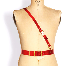 Handmade <b>Red</b> Leather Cross Strap <b>Belt</b> with Metallic Shine – Formal Uniform Style <b>Belt</b> - Product Image 1