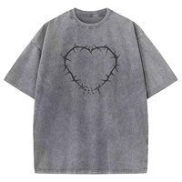 T-shirt oversize en coton délavé à l'acide pour homme, style vintage streetwear hip-hop, col rond, vente en gros