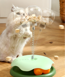 Kinghon Distributeur de friandises interactif pour chats, en plastique, avec plateau rotatif, bâton de stimulation et jouet à ressort pour une alimentation lente - Product Image 5