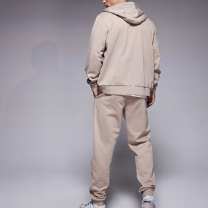 Ensemble de survêtement vintage 2 pièces en molleton pour homme avec impression numérique, sweat à capuche zippé et pantalon évasé, style streetwear décontracté - Product Image 2