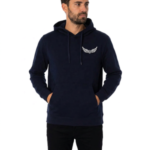 Men's <b>Navy</b> Blue Hooded <b>Sweatshirt</b> Regular Fit Cotton French Terry Casual Pullover With Front Pocket Autumn Wear - Product Image 5