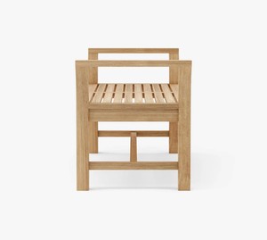 Modern Design Teak Wood Patio <b>Bench</b> Striped Timber Slat Settee with Curved Side Handles - Product Image 3
