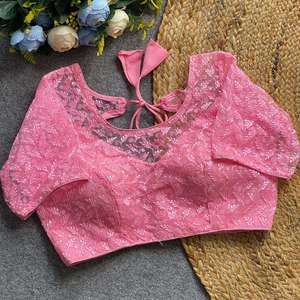 Party Wear Schiffli Embroidery Work With Sequence And Thread Work Readymade Blouse - Product Image 1