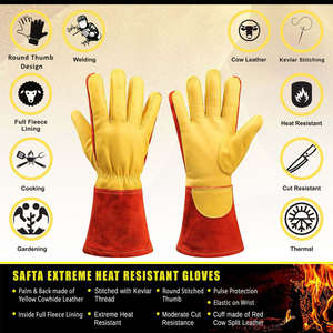 Guantes de Soldadura de Cuero Vacuno con Puño Elástico, Resistentes al Fuego, para Trabajo Pesado y Bomberos - Product Image 2