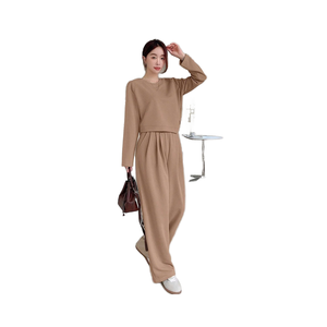 Conjunto Deportivo Extra Grande Personalizado para Mujer, Sudadera de Cuello Redondo, Pantalones Anchos, Mezcla de Algodón, Ropa Casual para Estar en Casa, Proveedor OEM - Product Image 3