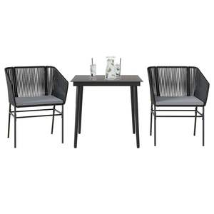 Garden Dining Set <b>Black</b> Poly Rattan 31.5x31.5x29.1 Inch Metal <b>Frame</b> Weather Resistant Outdoor Furniture Contemporary Style - Product Image 1