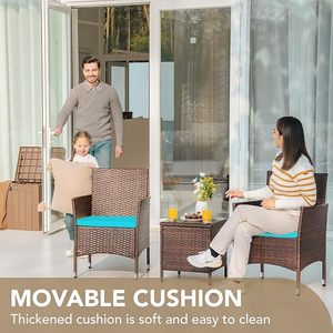3-Piece All-Weather Black Wicker Patio Furniture Set Comfortable PE <b>Rattan</b> Garden <b>Sofa</b> with Washable Cushions and Table - Product Image 4