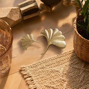 Vintage Metal Ginkgo Leaf Knobs Cabinet Drawer and Dresser <b>Hardware</b> Pulls Brushed Brass Knobs Retro Brass Style Knobs - Product Image 6