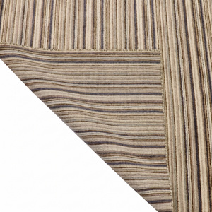 Tapis à rayures horizontales en laine beige, marron, taupe, écologique, antidérapant, texturé, neutre, pour salon, chambre, hôtel - Product Image 5