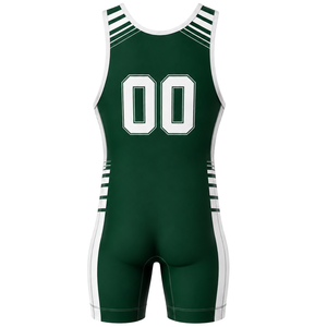 Combinaison de lutte sublimée vert foncé et blanc pour hommes, design numérique, uniforme sportif en polyester, tenue d'entraînement et de compétition - Product Image 3