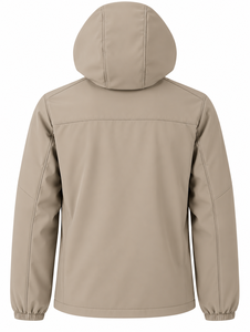 SINEWY Men's Hooded Waterproof Casual Softshell <b>Jacket</b> <b>with</b> <b>Zipper</b> Front and <b>Pockets</b> Beige Autumn Wear 100% Nylon - Product Image 2