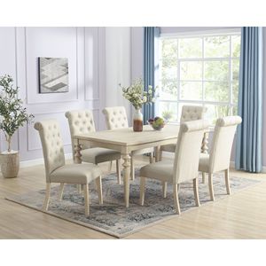<b>Turned</b> <b>Leg</b> <b>Dining</b> <b>Table</b> with 6 Tufted Chairs Amonia 7-Piece <b>Dining</b> Set for the Modern <b>Dining</b> Room - Product Image 1