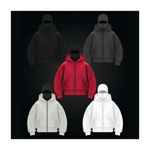 Custom Embroidery Double Hooded Thermal Winter Ninja Double Layer 100% Cotton Pullover Heavyweight Full Zip Balaclava Men - Product Image 5