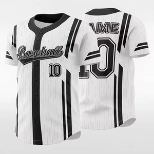 Maillot de baseball personnalisé sublimé unisexe à manches courtes en polyester respirant toutes saisons coupe classique rayé blanc et noir 10 - Product Image 1