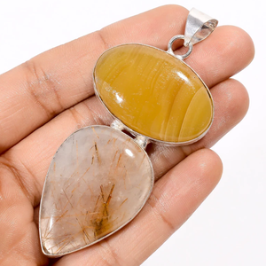 Pendentif Goutte d'Eau en Agate Pierre Naturelle Plaqué Argent Style Bohème Solitaire Certifié IGI Bijoux Unisexe - Product Image 2