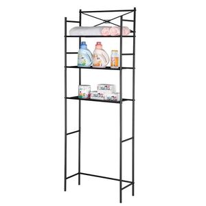 Scaffale Moderno a 3 Ripiani in Metallo Nero da Posizionare Sopra il WC, Salvaspazio per Bagno e Doccia - Product Image 4
