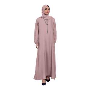 Modest Islamic <b>Dress</b> <b>Long</b> Sleeve V Neck Solid Color Lightweight Plus Size Daily Wear Middle East Style Women Abaya Muslim - Product Image 1