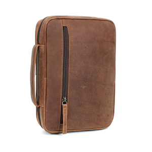 Étui de transport en cuir véritable Adimani pour Bible avec fermeture éclair et logo personnalisé en relief, pochette de voyage chrétienne, modèle OEM, vente en gros - Product Image 1