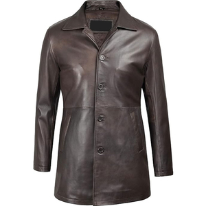 Abrigo Largo de Cuero para Hombre, Estilo Vintage, Chaqueta Gabardina Larga con Cierre de Botones, Forro Interior Suave y Moda Clásica de Invierno - Product Image 3