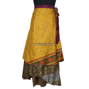 Vintage 2 Layer Boho Hippie Long <b>Wrap</b> <b>Skirt</b> Party Wear <b>Wrap</b> <b>Around</b> Indian Silk Sari Recycled <b>Around</b> Reversible Manufacturer - Product Image 1