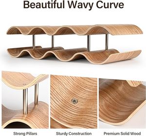 Modern 3 Tier Wave Wooden Wine Rack Stand Countertop Bottle Holder Display Storage <b>Shelf</b> <b>For</b> Home <b>Bar</b> Restaurant Wholesale - Product Image 3