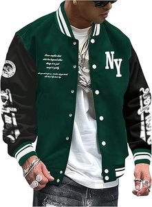 Urban Fashion Varsity <b>Jacket</b> for <b>Men</b> & Women – Retro Letterman Bomber with Stylish Embroider, Soft Fabric, Comfortable Relaxed - Product Image 1
