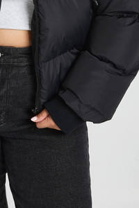 High Quality Custom Logo Design <b>Black</b> Hooded Padded Women Puffer Jacket <b>Windbreaker</b> Winter Warm Outdoor Bubble Jacket For Women - Product Image 4