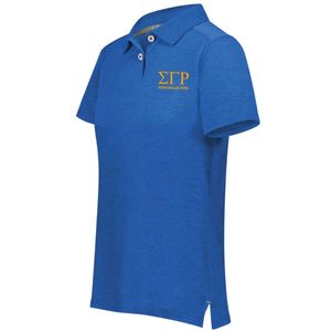 Polo bleu roi avec broderie graphique dorée, manches courtes, col boutonné, haut décontracté en coton piqué, uniforme personnalisé unisexe, tee-shirt - Product Image 1