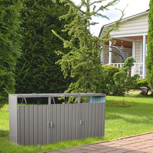 Caseta Metálica para Basureros de Exterior, Acero Galvanizado Inoxidable, Almacenamiento para Jardín, para 3 Contenedores de Basura, Resistente a la Intemperie y Duradera - Product Image 4