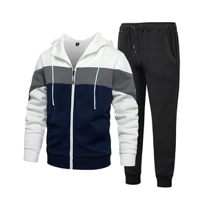 Ensemble de survêtement pour homme blanc et noir, couleur unie, manches longues, fermeture éclair sur le devant, poches latérales, respirant, tenue de sport, survêtement en vente - Product Image 4
