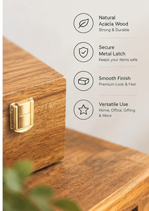 Natural Acacia Wood Modern <b>Lockable</b> Storage <b>Box</b> Memory Keepsake Chest Hinged Lid Jewelry Photos Gifts Home Office Organization - Product Image 3