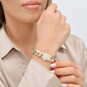 Bracelet à maillons en or véritable plaqué or 14 carats avec fermoir en strass, style hip-hop, bijoux unisexes tendance - Product Image 2