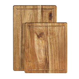 Planche à découper en bois d'acacia épaisse et grande, 2 pièces, avec pieds antidérapants, rainure pour jus et poignées - Product Image 1