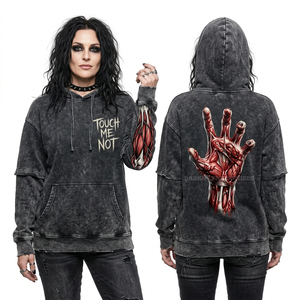 Custom Vintage Grey Acid Wash Hoodie Women Muscle Anatomy Graphic Print Fleece Pullover <b>Long</b> Sleeve Heavyweight <b>Sweatshirt</b> - Product Image 1