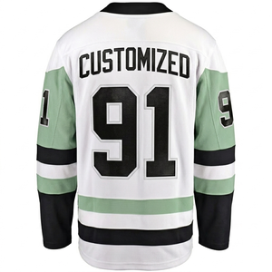 Jersey de hockey sobre hielo personalizado del fabricante, sublimado en blanco, verde menta y negro, de manga larga, transpirable, con número de equipo personalizado, corte regular. - Product Image 2