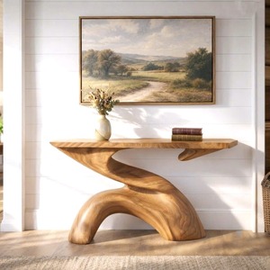 Console moderne en bois massif avec base sur piétement, meuble d'entrée fait main pour salon - Product Image 6