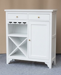 Meuble de rangement à vin en bois blanc avec porte-verres et porte-bouteilles, table console moderne pour salon ou salle à manger BAR007 - Product Image 2