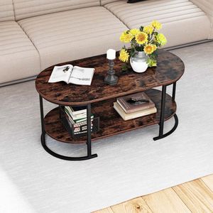 Oval 2-Tier Wooden Accent Coffee Table with Spacious Tabletop and <b>Open</b> <b>Storage</b> Shelf - Product Image 2