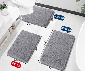 Minimalist Rectangle Chenille Bath Mat Solid Gray Absorbent <b>Rubber</b> Backing for Bathroom Floor - Product Image 5
