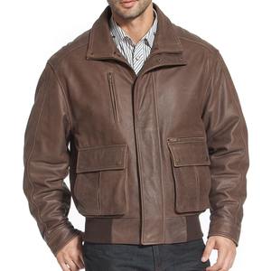 Veste bomber d'aviateur en toile et cuir véritable pour homme, col rabattu, hiver - Product Image 3