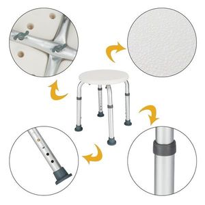 Sedia da Bagno in Lega di Alluminio Regolabile in Altezza, Attrezzatura di Sicurezza per Doccia e Vasca, Colore Bianco - Product Image 2