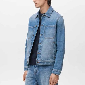 Light blue <b>denim</b> <b>jacket</b> for <b>men</b> casual button front outerwear seamless gym fitness workout custom breathable streetwear coat - Product Image 3