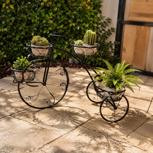 Support à plantes en fer forgé à 3 niveaux, porte-pot de fleurs en forme de tricycle, support décoratif en métal pour plantes d'intérieur et d'extérieur, jardin, patio - Product Image 5