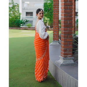 ชุดสาหรี่เลเฮริยาประดับมุกที่สวยที่สุดสำหรับงานปาร์ตี้ พร้อมผ้าสำหรับตัดเสื้อคลุม สำหรับผู้หญิงอินเดียในโอกาสงานแต่งงาน - Product Image 4