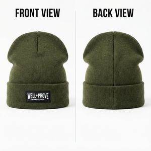 Bonnet d'hiver premium en coton épais 250 GSM, côtelé, respirant et imperméable, réglable, à rayures, vert olive - Product Image 4