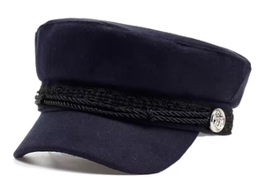 Tan Canvas Hip Hop Baker <b>Boy</b> Cadet <b>Cap</b> with Adjustable Head Circumference Black Cord Band and Silver Button - Product Image 3