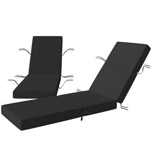 Set di 2 Cuscini Grigi per Sdraio da Esterno, Spessore 10 cm, con Lacci per Patio, 53 x 183 cm - Product Image 1